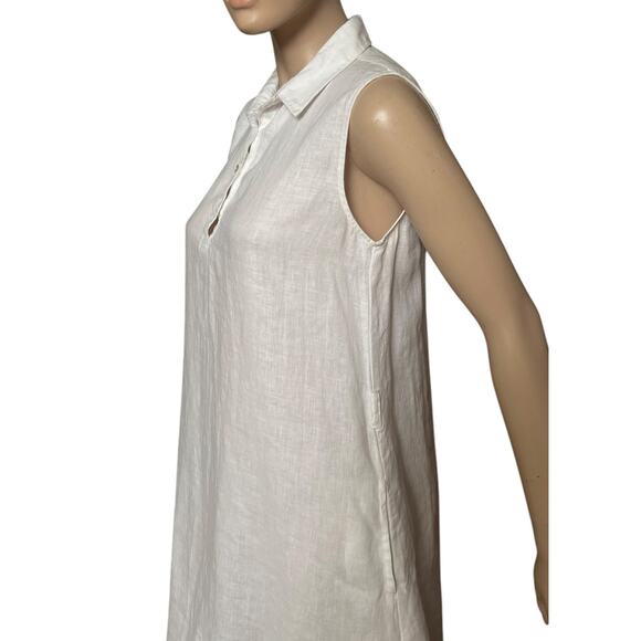 Claudio Milano 100% Linen Sleeveless White Shirt Dress Side Pockets Size Small - Picture 5 of 10